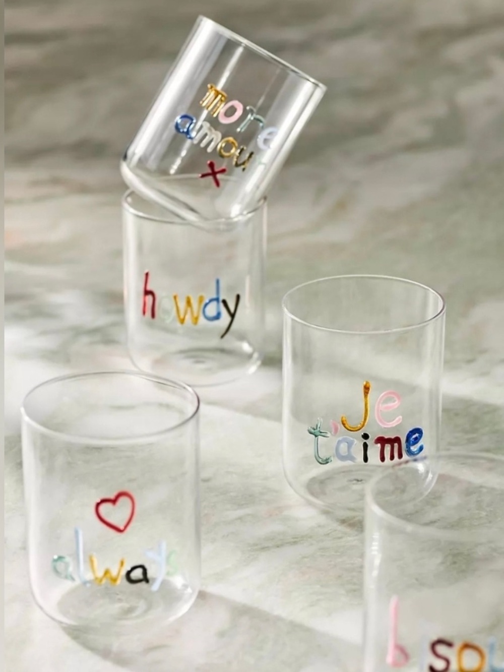 Anthropologie The Love Notes Icon Juice Glass More Amour French SET OF 2 - Picture 2 of 4